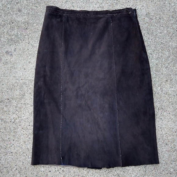 ELIE TAHARI chocolate brown suede pencil skirt XS - Picture 2 of 8